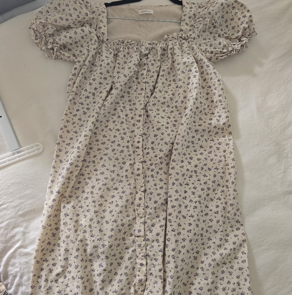 Charming Floral WOMENs Dress in Cream and Purple